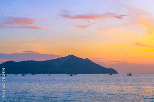 View of seascape with twilight sky, Pattaya Thailand. 