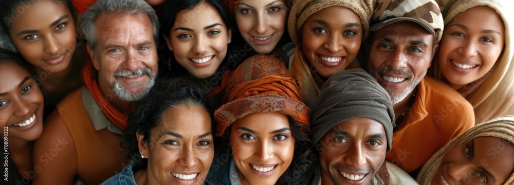 A happy and diverse multiethnic group of people posing for a picture together A happy and diverse multiethnic group of people posing for a picture together