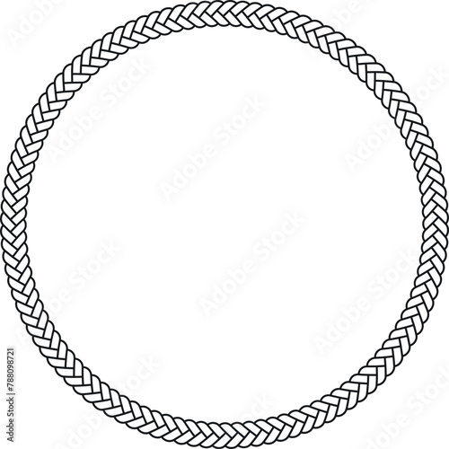Circle wicker rope frame black monochrome line decorative element vector illustration