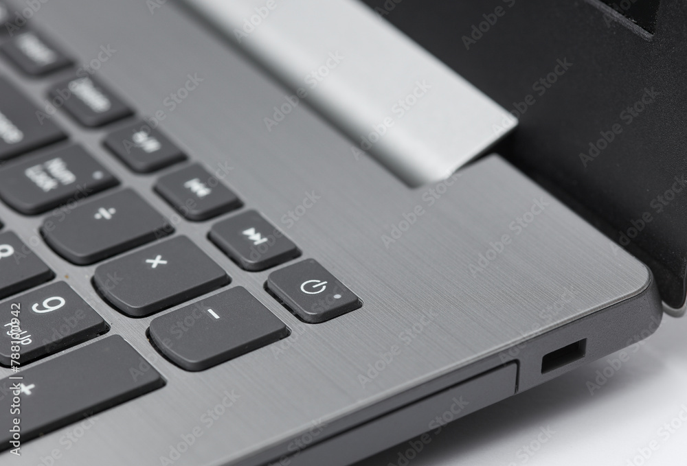 Close up of power button on laptop keyboard Close up of power button on laptop keyboard