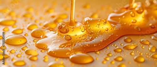 Golden Viscosity: A Symphony of Honey Droplets. Concept Honey, Viscosity, Droplets, Golden, Symphony photo