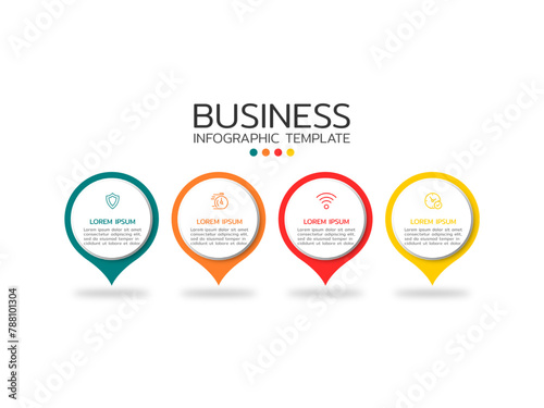 Business Infographics template. Timeline with 4 steps, options and marketing icons.