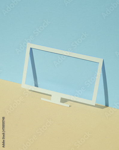 Paper-cut tv on pastel background