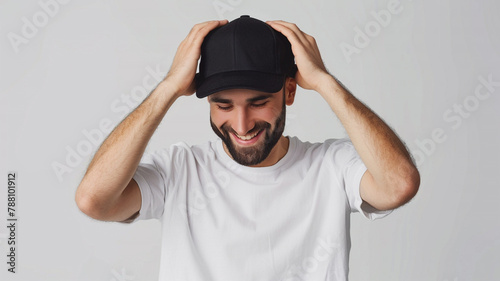 Wallpaper Mural Happy man wearing a black cap mockup isolated on white background Torontodigital.ca