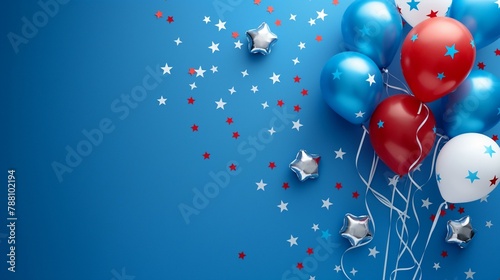 Festive Independence Day Celebration Design with Colorful Balloons and Stars