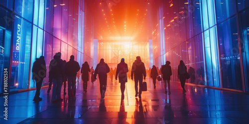 silhouette of a crowd in the middle of the city