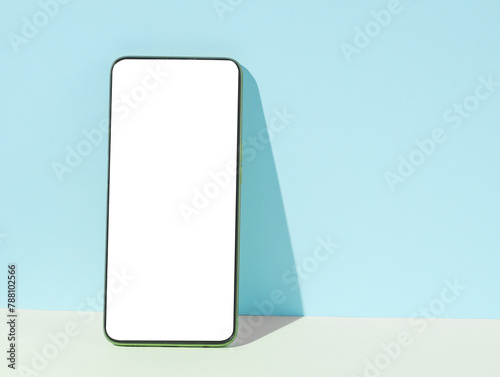 Smartphone mockup with white blank screen on pastel background