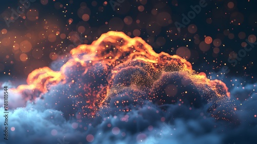 A visually striking digital cloudscape adorned with sparkling particles, creating a serene yet dynamic digital environment.