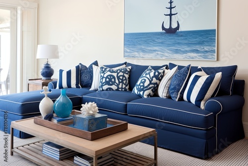 Navy Blue Sofa: Ocean-Inspired Nautical Themed Living Room Designs photo