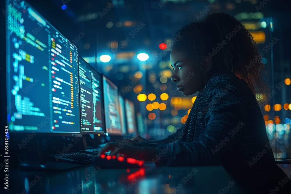 Young woman in thirties creating captivating social media content on office desktop Young woman in thirties creating captivating social media content on office desktop