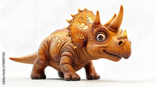 A 3D-rendered baby triceratops with a charming expression poses playfully, evoking childlike wonder © stocker