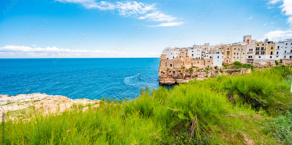 Cityscape of Polignano a Mare beach, Puglia region, Italy, Europe.  Seascape of Adriatic sea