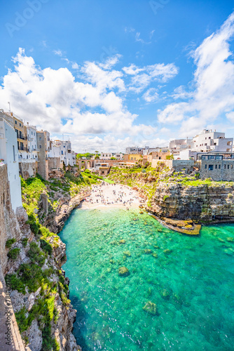 Cityscape of Polignano a Mare beach, Puglia region, Italy, Europe. Seascape of Adriatic sea