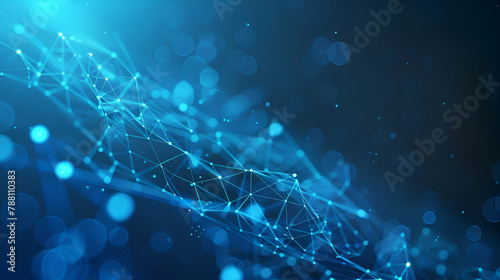 Blockchain network - Abstract connected dots on bright blue background. Internet connection, abstract sense of science and technology graphic design, Digital network mesh with glowing blue connections © sami