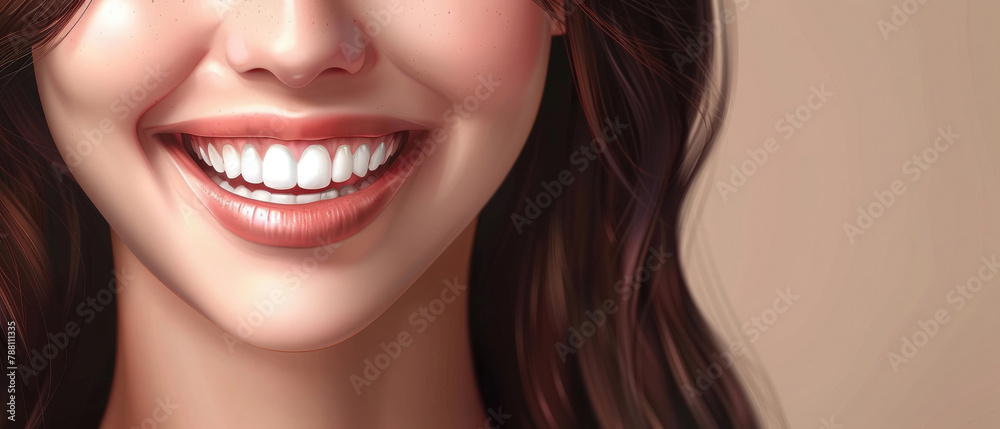 Fototapeta premium close-up portrait of beautiful blonde woman smiling sweetly showing healthy clean white teeth and beautiful lips on clear simple background