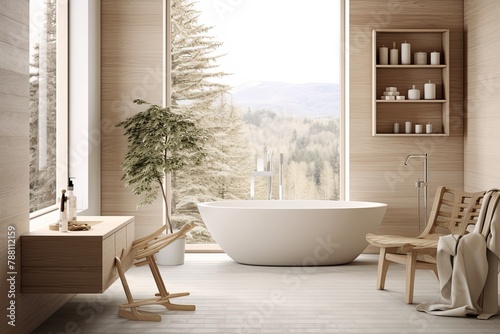 Serene Scandinavian White Bathroom Design: Minimalist Decor and Calm Ambiance © Michael