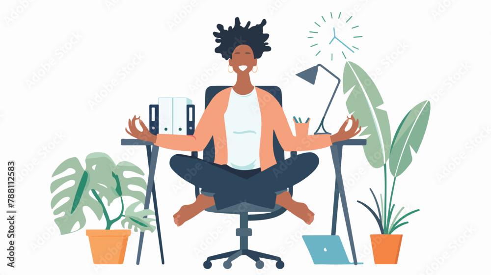 Person doing yoga exercises during work break. Meditation