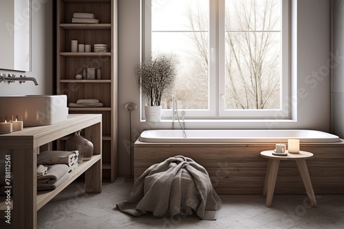 Peaceful Scandinavian Bathroom Concepts: Muted Colors, Clutter-Free Counter © Michael