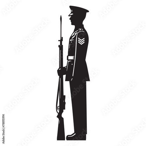 A silhouette of a soldier standing at attention holding a ceremonial vector