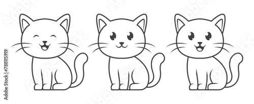 Cartoon cats outline set. Cat icon line art vector illustration. Cute cat monoline icon pack. Cats outline icon set. Vector illustration