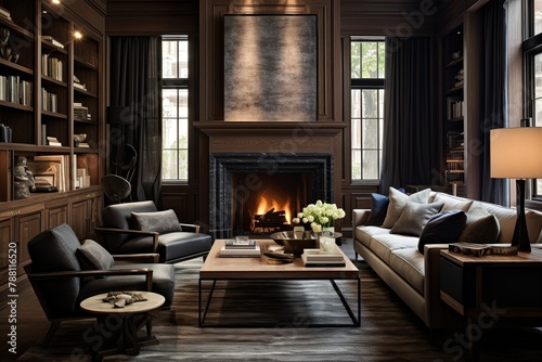 Plush Brownstone Living Room with Fireplace - A Haven of Rich Textures © Michael