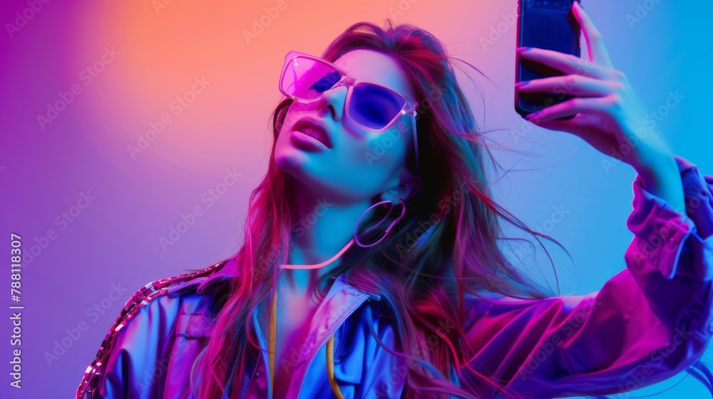 Fashionable Young Woman Taking Selfie Fashionable Young Woman Taking Selfie