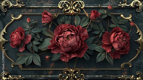 Stunning Art Nouveau Floral Art with Hyper Realistic Details and Metallic Gold Accents