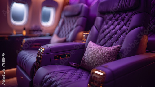 Lila Sitze im Flugzeugabteil - Purple seats in the airplane compartment photo