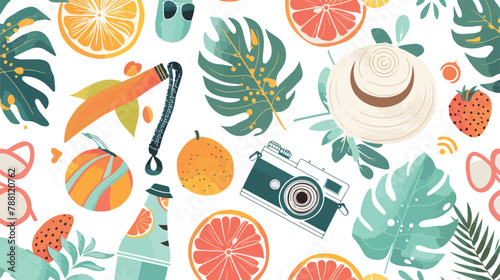Seamless pattern with summer attributes on white background