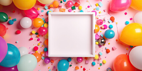 A birthday background with a white frame in the middle 