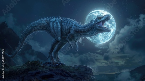 A young gorgosaurus learning to howl under the moonlight photo