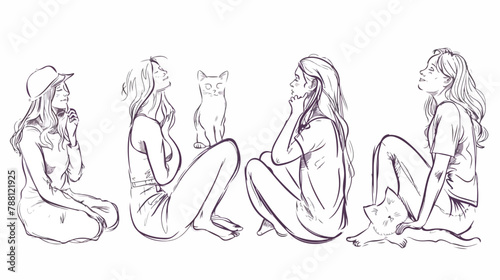 Set of Four beautiful girls sitting in various poses