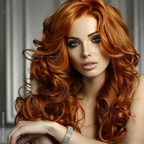 A woman with long red hair and a gold watch