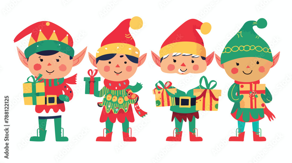 Set of Four Christmas elves isolated on white background