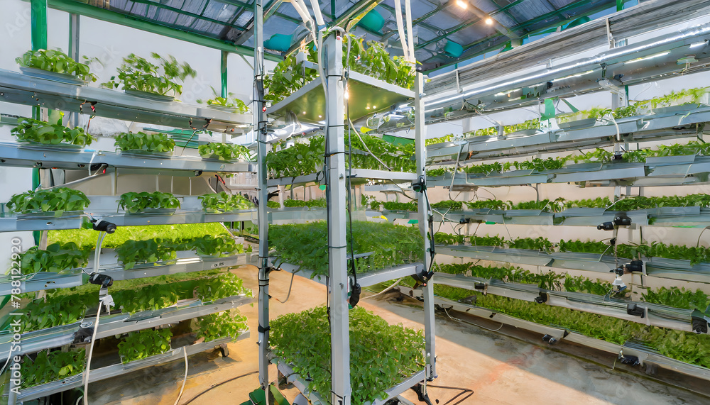 Automated Vertical Farming Towers. Generative AI.