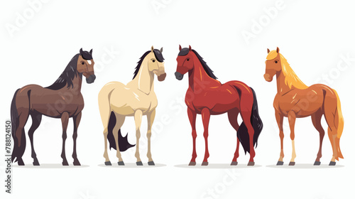 Set of Four horses and pony standing and moving vector