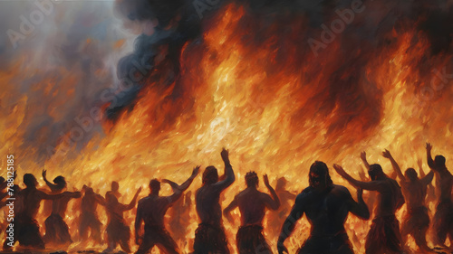 A painting of hell of suffering and eternal damnation. partially submerged screaming men, AI generated image, ai