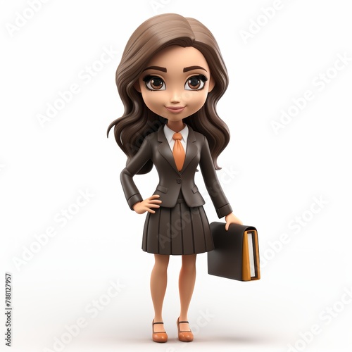 Smart businesswoman character with briefcase isolated on white