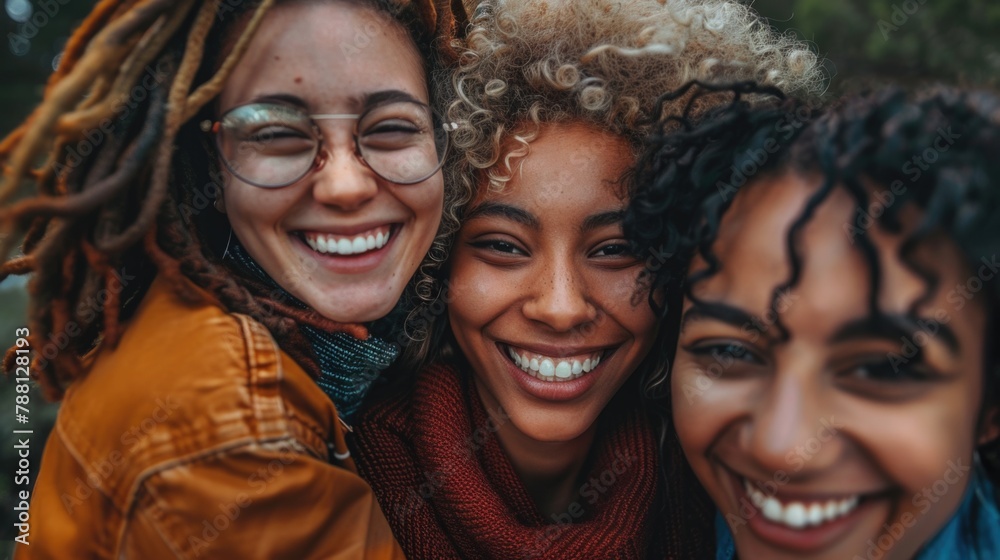 A diverse group of women smiling and posing for the camera