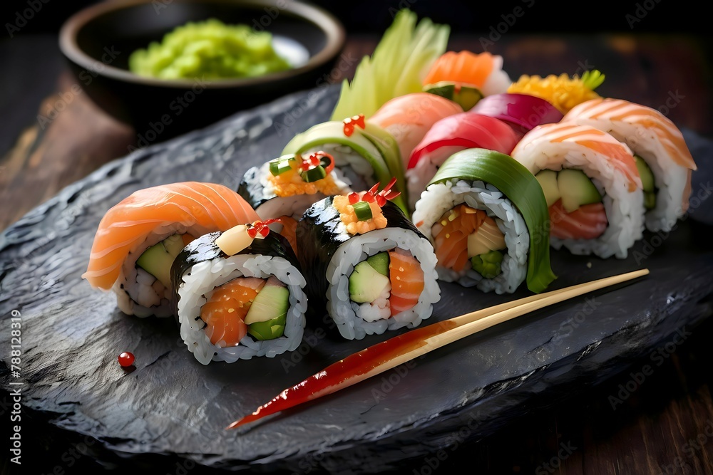 sushi with chopsticks sushi with chopsticks