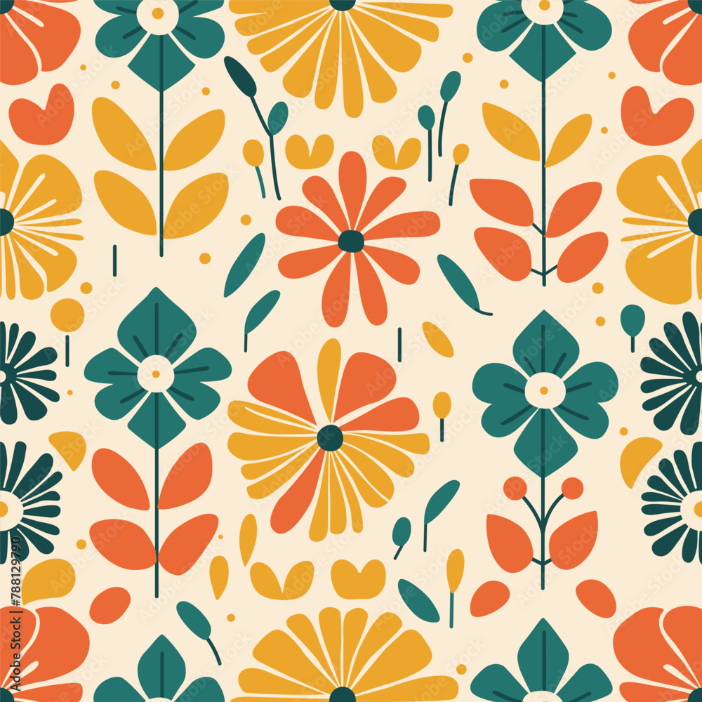 Seamless pattern, background with a simple floral ornament, in a flat vector style, for design and printing on paper and fabric. Seamless pattern, background with a simple floral ornament, in a flat vector style, for design and printing on paper and fabric.