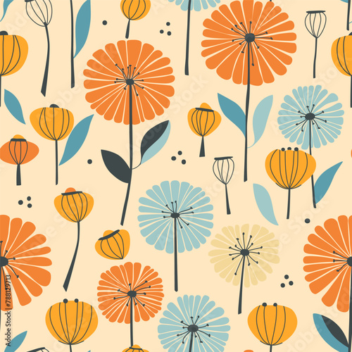 Seamless pattern for design. Printing on fabric and paper, design of postcards, etc. Illustration with simple floral ornament in flat vector style.