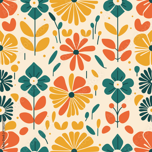 Seamless pattern, background with a simple floral ornament, in a flat vector style, for design and printing on paper and fabric.