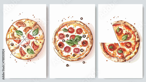 Templates of ad flyers with realistic pizzas for pizza