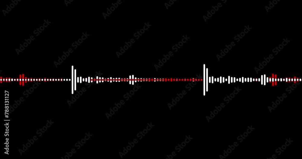 Sound waveform equalizer. Red and white audio waves. Seamlessly loop animation isolated on black background