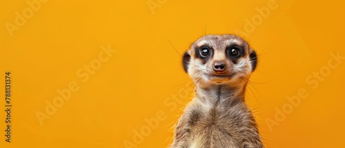 Small meerkat standing on hind legs photo