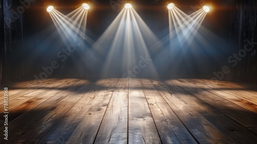 laminate flooring. Stage with spotlights. Empty beautiful background. Isolated. 