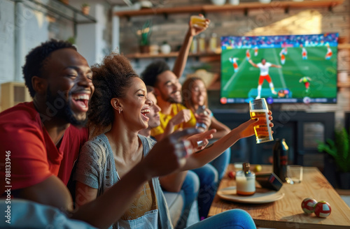 A group of friends were having fun at home, singing karaoke and drinking beer in the living room