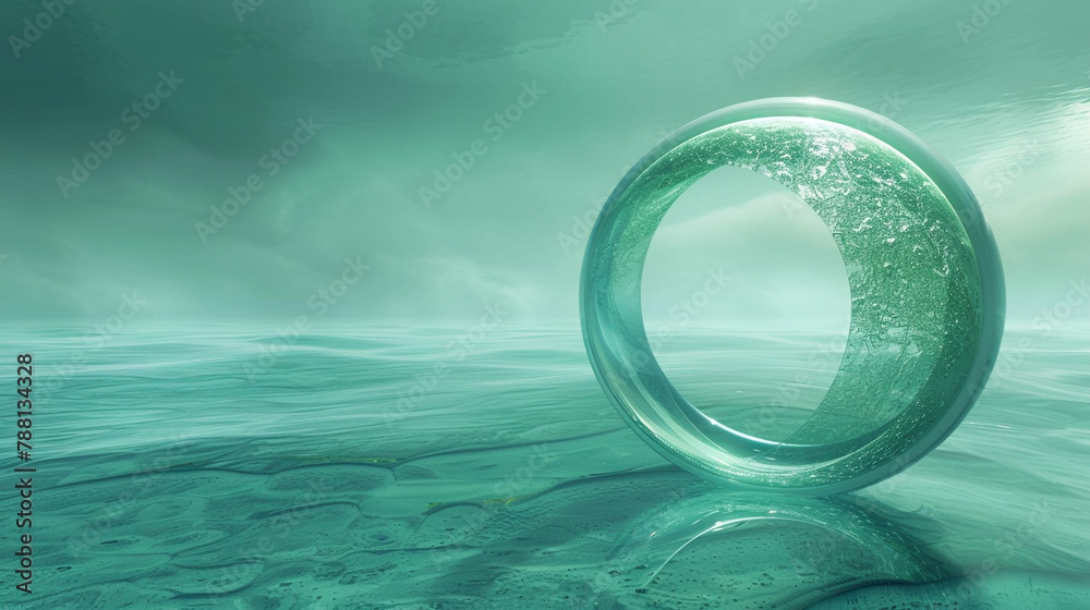 Calm seafoam orb with translucent texture on serene blue, evoking underwater peace Calm seafoam orb with translucent texture on serene blue, evoking underwater peace