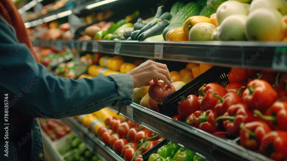 Woman Selecting Fresh Produce in Grocery Store